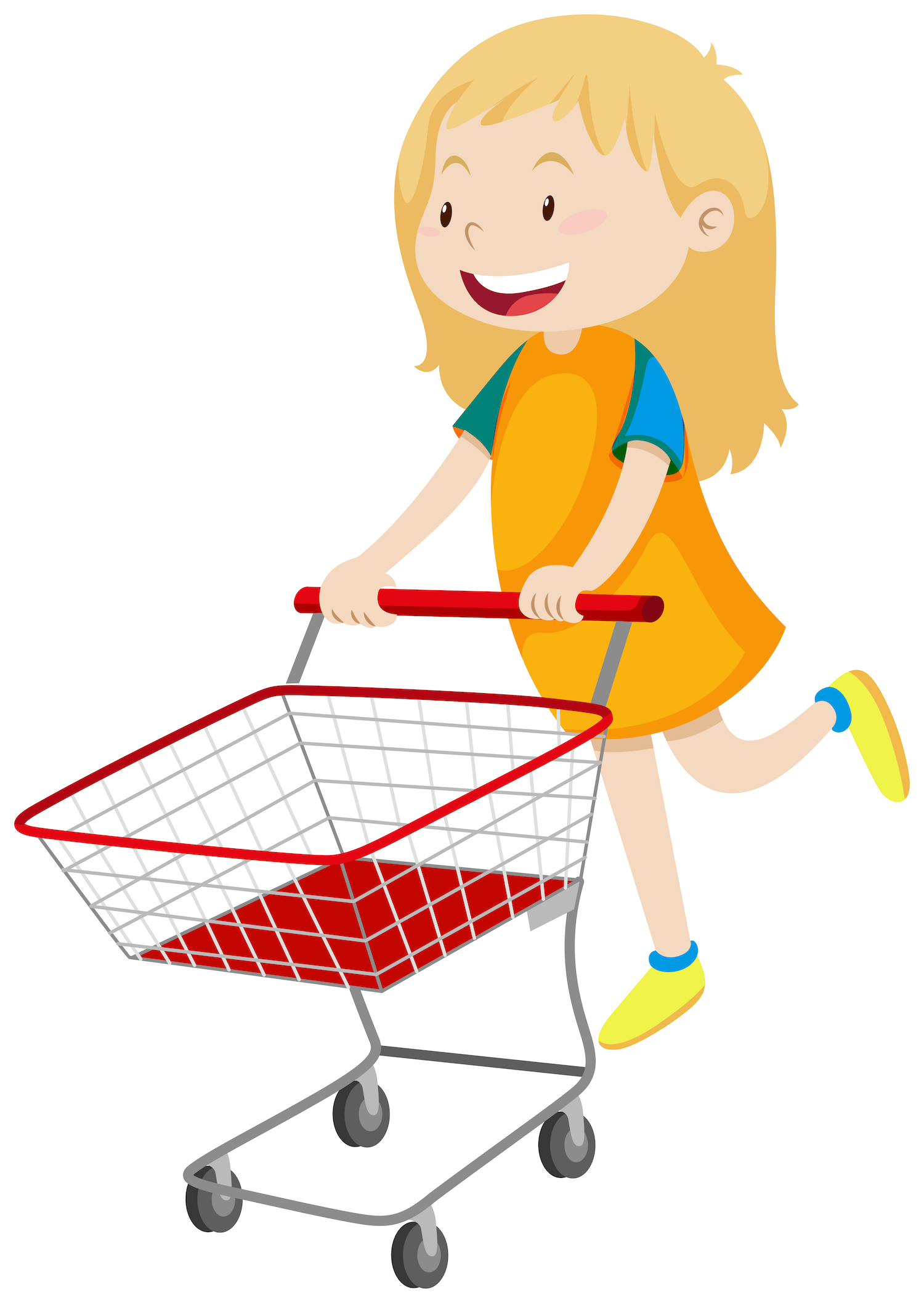 Little girl pushing shopping cart